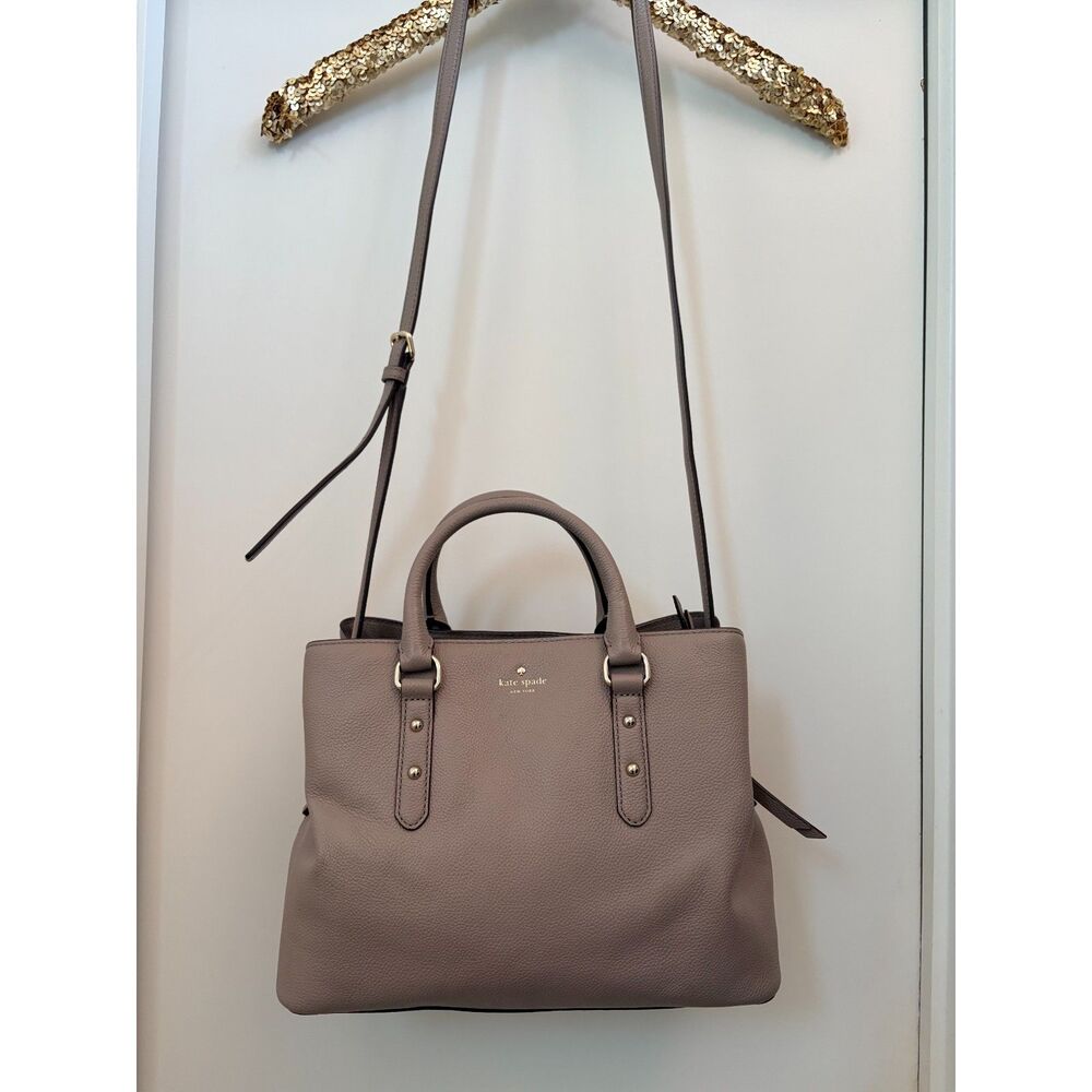 Authentic Kate Spade Larchmont Avenue Evangelie Nude Gray Handbag Satchel Cross - Picture 5 of 15